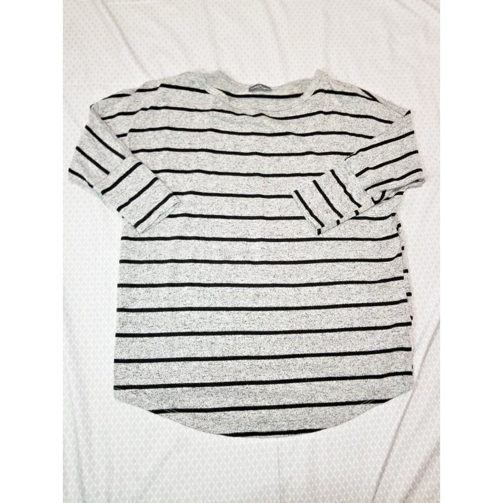Womens Market & Spruce 3/4 sleeve Gray w/Black Stripe - Large - Picture 1 of 5